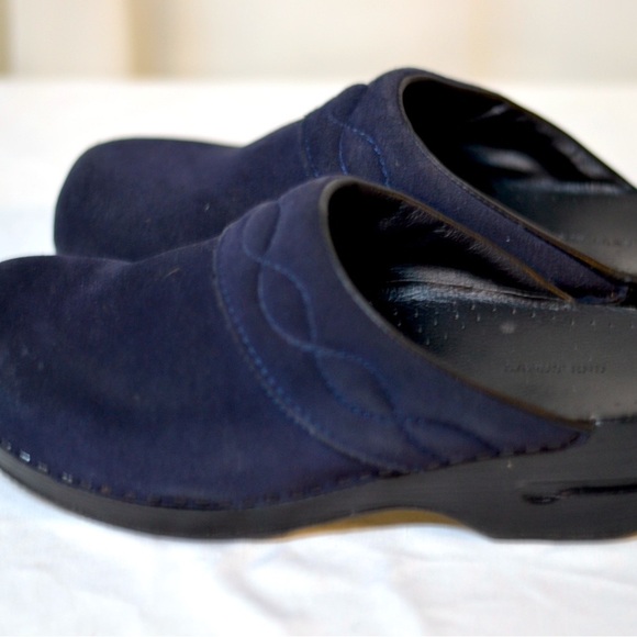 Lands End Blue Suede Mules Slide On Wood Sole in Very Good Condition - Picture 3 of 8